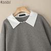 ZANZEA Damen Umlegekragen Langarm Patchwork Pullover Dünnes Sweatshirt