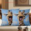 2D Flat Printing Cute Giraffe Pattern Blue Cushion Pillow Decor Polyester Pillowcase Sofa Decorative Cushion Cover