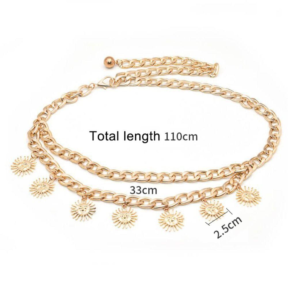 Punk Double-deck Chain Belt Vintage Alloy Waistband Fashion Dress Cummerbands  For Women