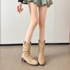 Sheepskin Version~ Inner Height Increase 8cm Maillard Martin Short Boots Women's Retro Thick Heel Knight Boots Sleeve Western Cowboy Boots