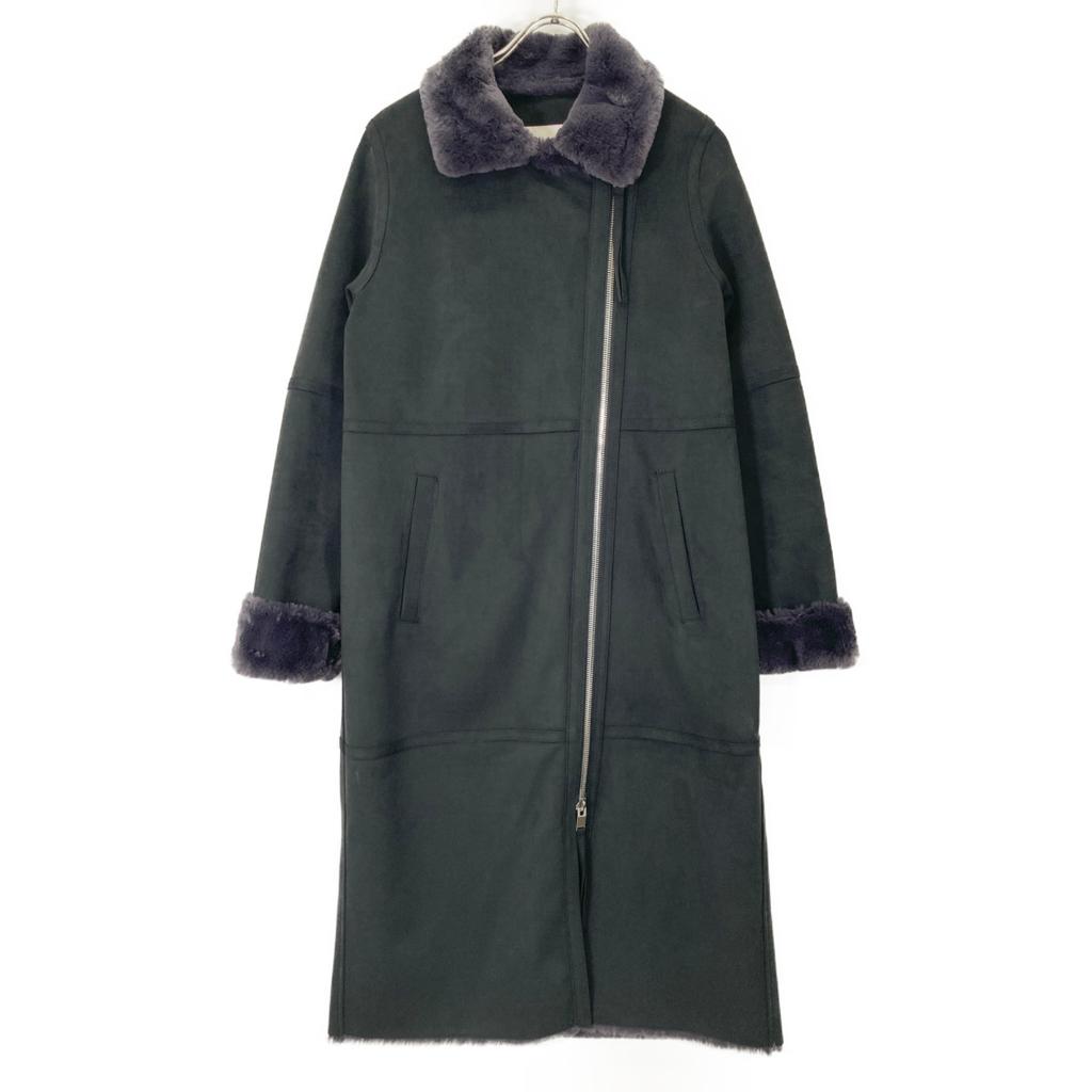 LEMONPLET Black faux shearling zip long coat coat S blackUsed