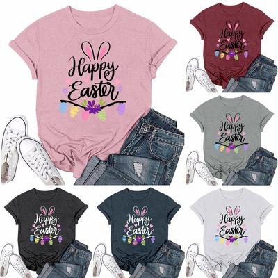 Women's Fashion Easter Printed Casual Pleated Round Short Sleeve T-Shirt Top