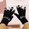 Knitted thermal gloves winter new velvet thermal women's gloves cute bear five-finger cold-proof gloves
