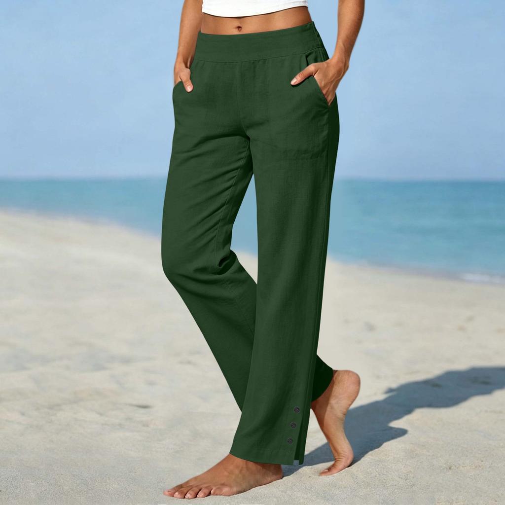 Women's Color Button Front Casual Straight Leg Pants