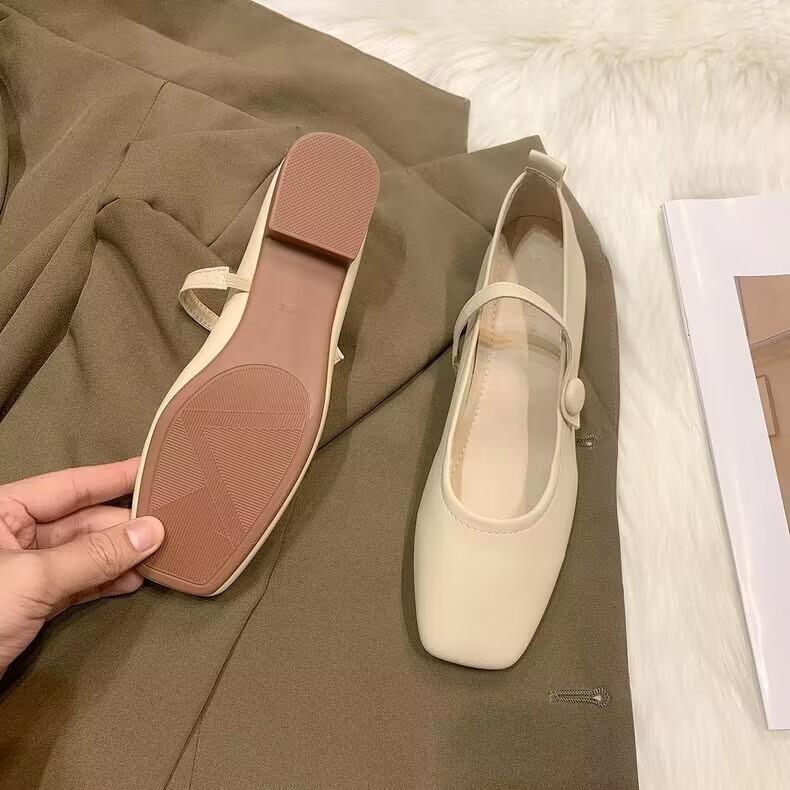 Coarse heel single shoes women's spring and summer new versatile niche retro low heel simple small leather shoes