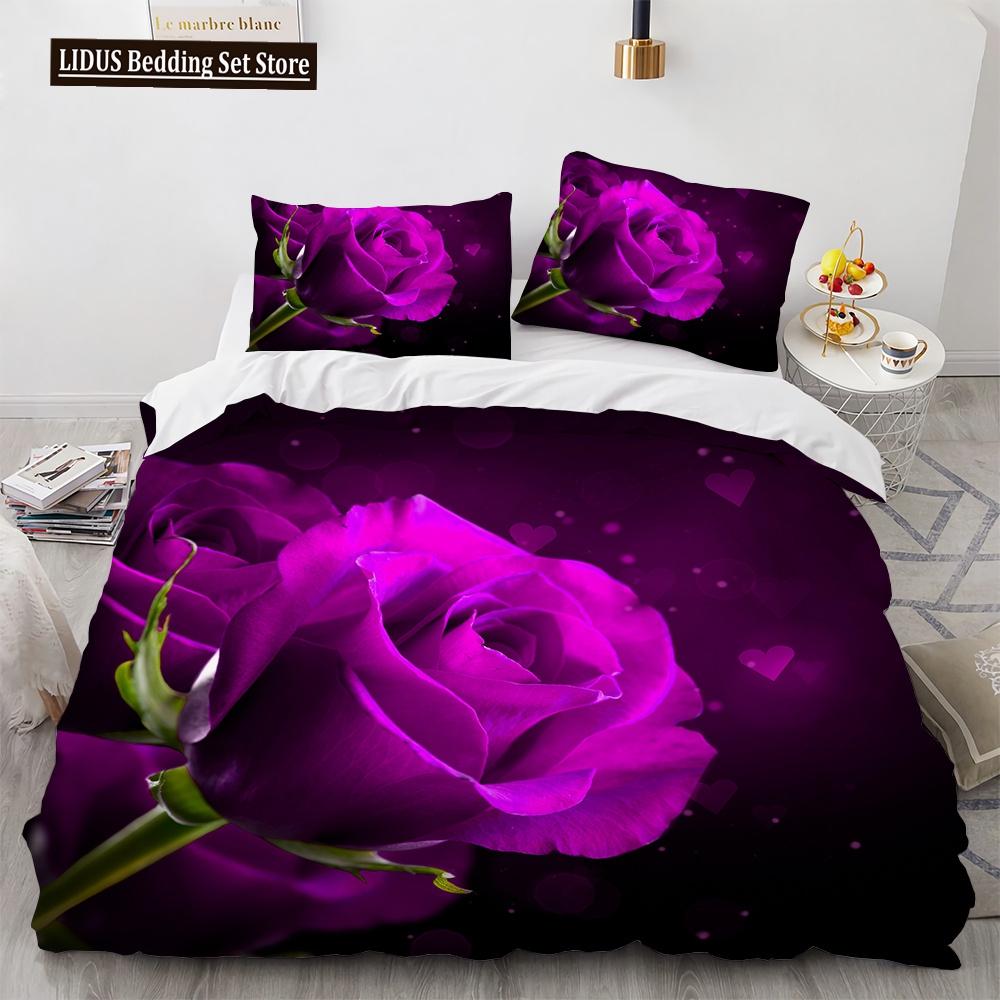 Flowers Bedding Set Colourful Flower Plant Duvet Cover Set King Queen Full Size For Kids Women Girls Polyester Comforter Cover