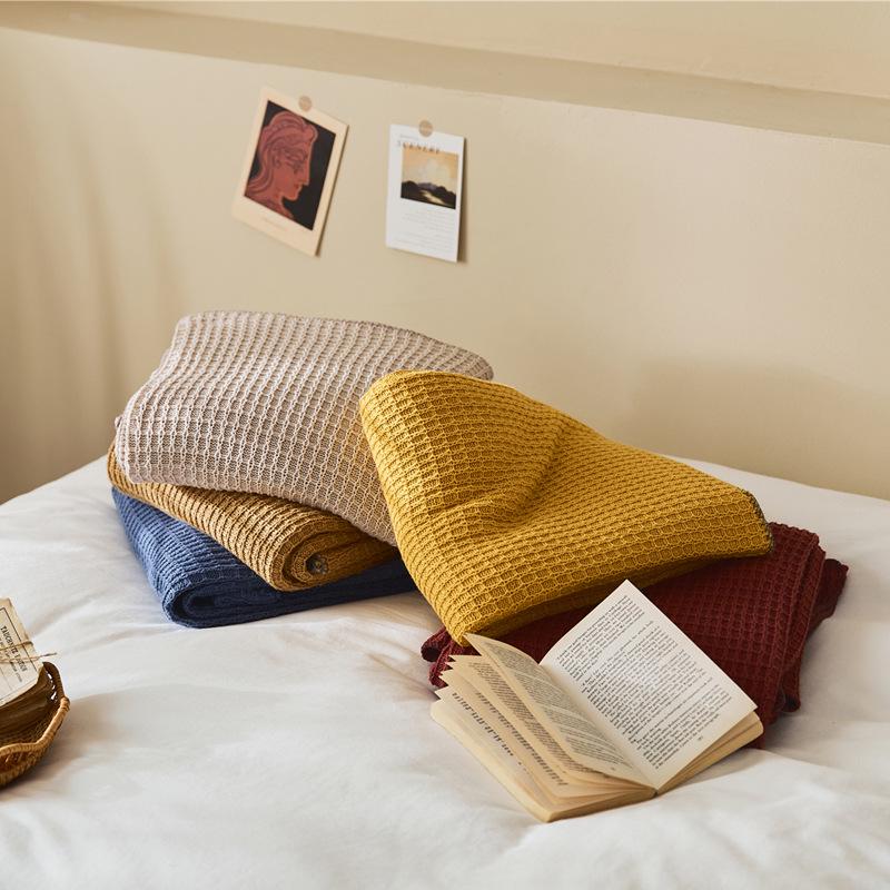 Ruijing Nordic Waffle Knit Throw Blanket for Sofa or Office