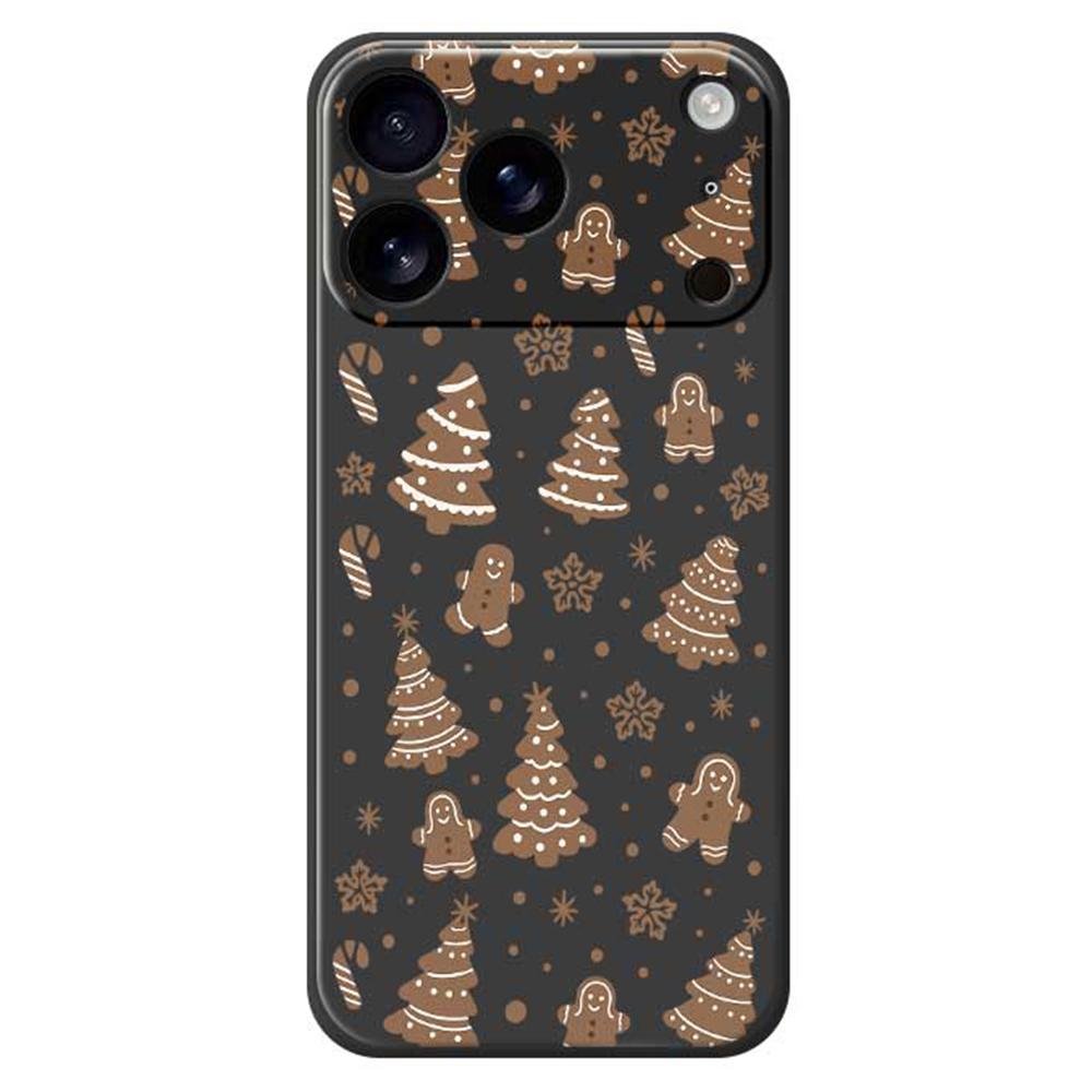 

For iPhone 17 Pro Case Christmas Gingerbread Pattern Printing Straight Edge TPU Phone Back Cover Black