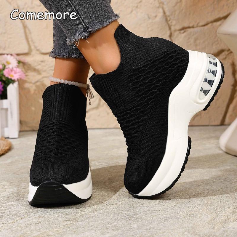 Thick Sole Height Increasing Women's Mesh Breathable Casual Shoes Platform Slip on Sneakers Lightweight Wedges Vulcanized Shoes