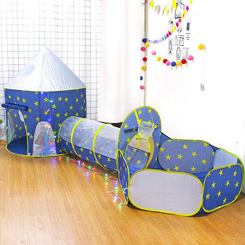 3 In 1 Tunnel Spaceship Tent House Play Toys Foldable Children Crawling Portable Ocean Pool Houses Toy Tents Photography Props