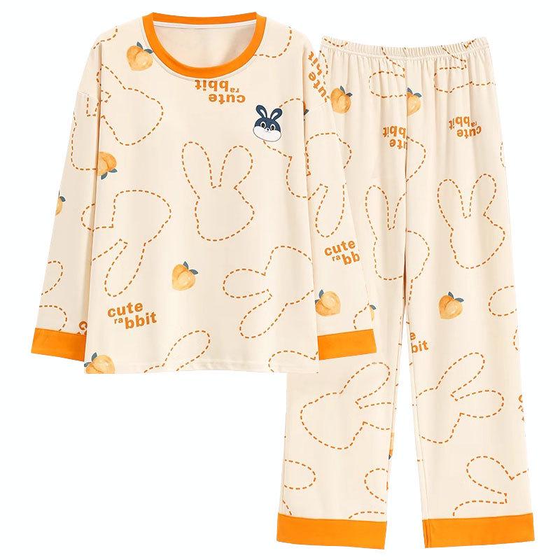 Women's Cotton Pajamas - Japanese Style, Long Sleeve, Rabbit Print, Autumn/Winter Pullover & Pants Set