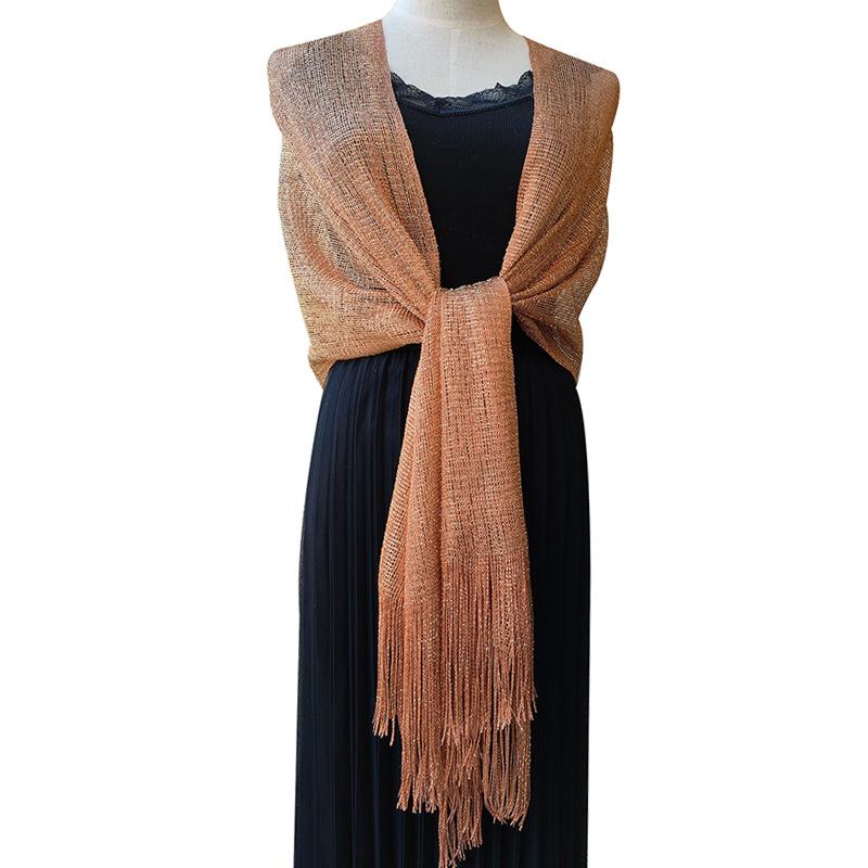 Cross-border Popular Gold and Silver Silk Shawl Flat Scarf Scarf Bridesmaid Dance Wedding Party Evening Dress Shawl Women