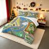 Cartoon Airport Runway City Map Bedding set (1 duvet cover, 2 pillowcases, duvet not included), Planes Helicopter Top Down Art Print