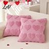 Soft Plush Cushion Cases Throw Pillow Cover Heart Embroidery Case with 3D Bowknot Jacquard Decorative Pillows for Anniversary Fluffy Couch