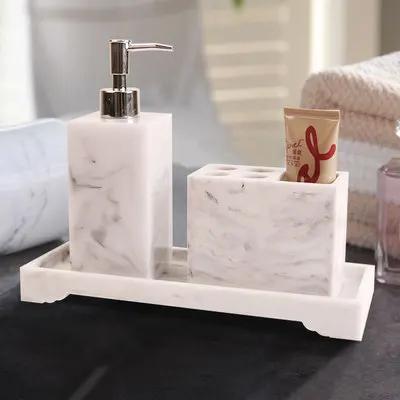 Hotel Resin Toiletries Shampoo and Shower Gel Bottled Separately Cotton Swab Jar with Lid Storage Tray Bathroom Accessories