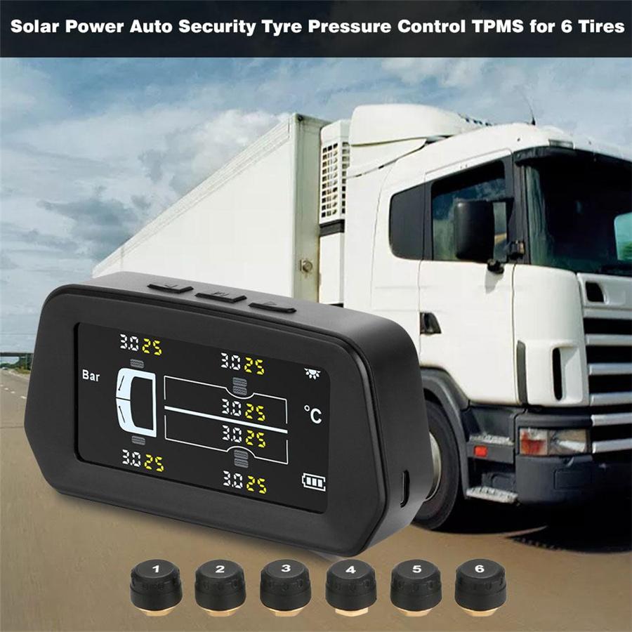 TPMS Car Tire Pressure Monitoring System 13 Bar with Solar Panel, LCD Display and 6 External Sensors, Ble Alarm