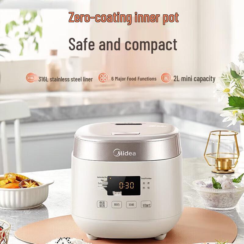 Midea Smart 2L 0-Coating Stainless Steel Mini Rice Cooker CN plug (adapter included)