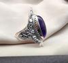 Amethyst Statement Ring: Oval Purple Gemstone, 925 Sterling Silver