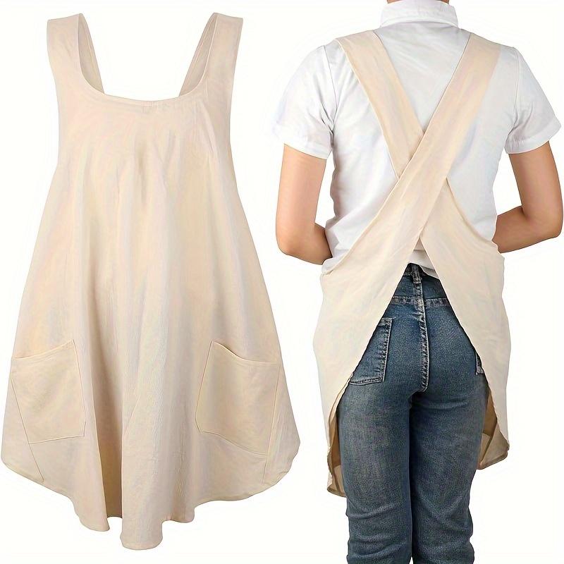 

1 шт. Женский дышащий полиэстеровый фартук - Кухонный и садовый фартук с регулируемым поясом, прочный и легко моющийся для приготовления пищи, рисования, рукоделия 1pc бежевый