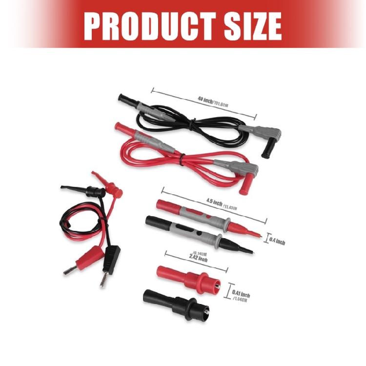 Flexible Multimeter Testing Cords with Textured Handles, 4 mm Banana Terminal Ends and Mixed Contact Pieces for Electrical Service Tasks