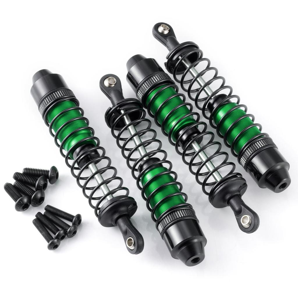 TRZX Aluminum Alloy Front and Rear Shock Absorbers, RC Damper Upgrade Parts for 112 Scale Tamiya 57409 Lunchbox RC Car (Green + Black)