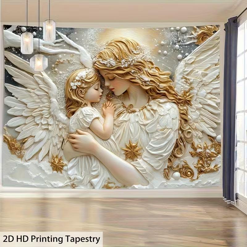 

2D Ornate Gold Accent Angel Tapestry Cloth, Mother and Baby Scene 47.2x31.5inch/120*80cm