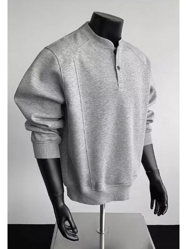 Unisex Henry Collar Semi-High Neck Fleece Sweatshirt - Heavyweight American Cleanfit, Perfect for Autumn/Winter