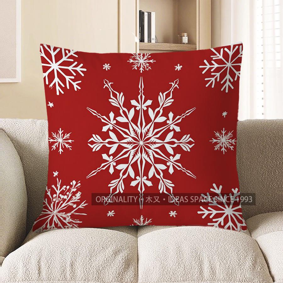 Home Decor Red Background Snowflake Patterned Pillow Cover Pattern Cushion Cover Suitable For Sofa Bedroom Car Pillow Cover
