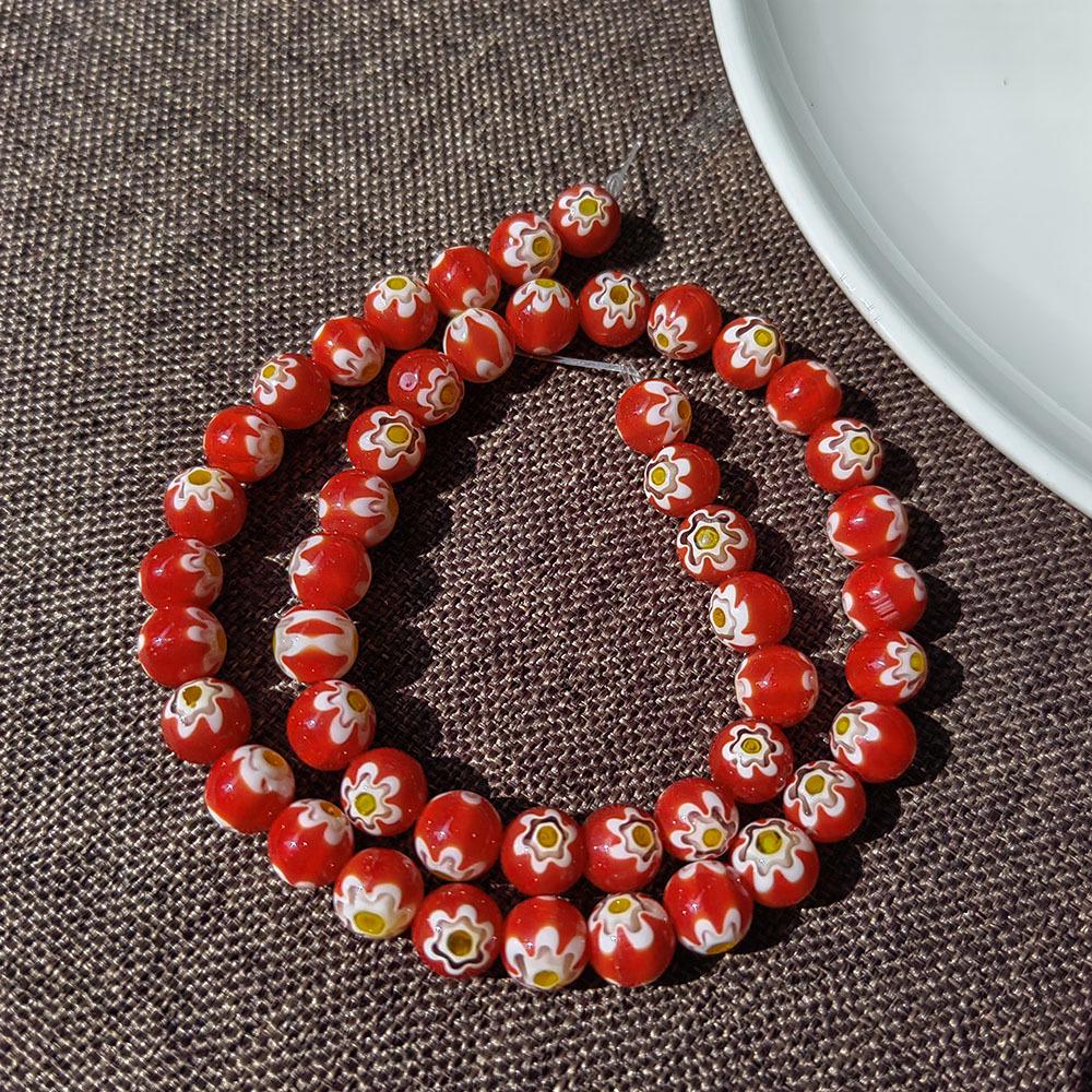 Millefiori Glass Beads 8mm - Round, Single Flower, Loose Beads for DIY Jewelry