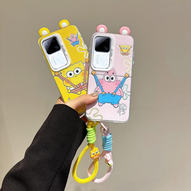 KEYSION Cute Ear Cartoon Case for VIVO V30 Pro 5G V30 with Lanyard Soft Silicone+PC Shockproof Phone Back Cover for VIVO V30 Pro