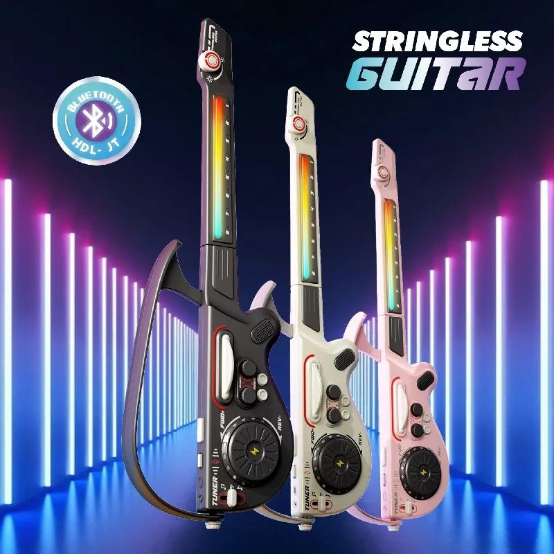 Stringless Electric Guitar Toy DJ Music Mixer with Bluetooth LED Lights Early Learning Musical Instrument Gift for Boys Girls