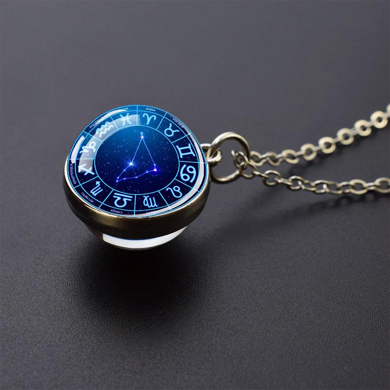 

Цепочки с кулонами в виде знаков зодиака, 12 созвездий, планета, стеклянный шар, двусторонние, женские, Овен, Лев, Дева, Телец, ювелирное украшение, подарок
