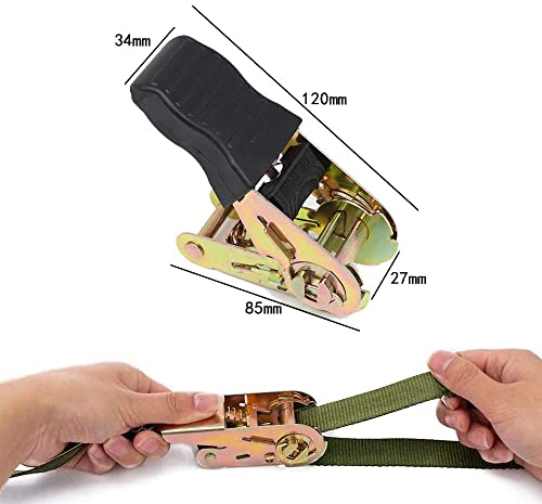KOKITEA Ratchet-Type Cargo Tie-Down Straps, 6m Long, 800kg Breaking Load, Set of 4, Fastening and Securement, Multi-Purpose, Moving and Transport Lash