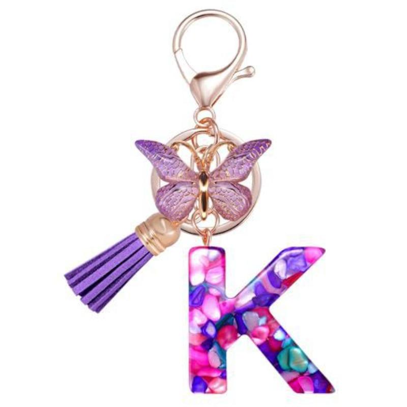 Resin Purple Stone 26 Alphabet Keychain Letter Pendant Backpack Hanging Ornament Classic Retro Practical Durable Bag Charm For Daily Use