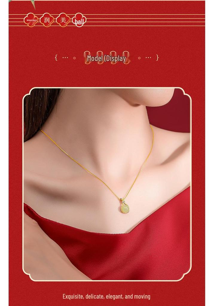 Tichia Real S925 Sterling Silver Hetian Jade Lucky Bag Necklace - Elegant Women's Clavicle Chain