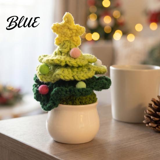 Handmade Wool Desktop Decorations Hand Crochet Potted Christmas Tree, Creative Knitted Plant, Mini Thoughtful Holiday Gifts for Friends Cute