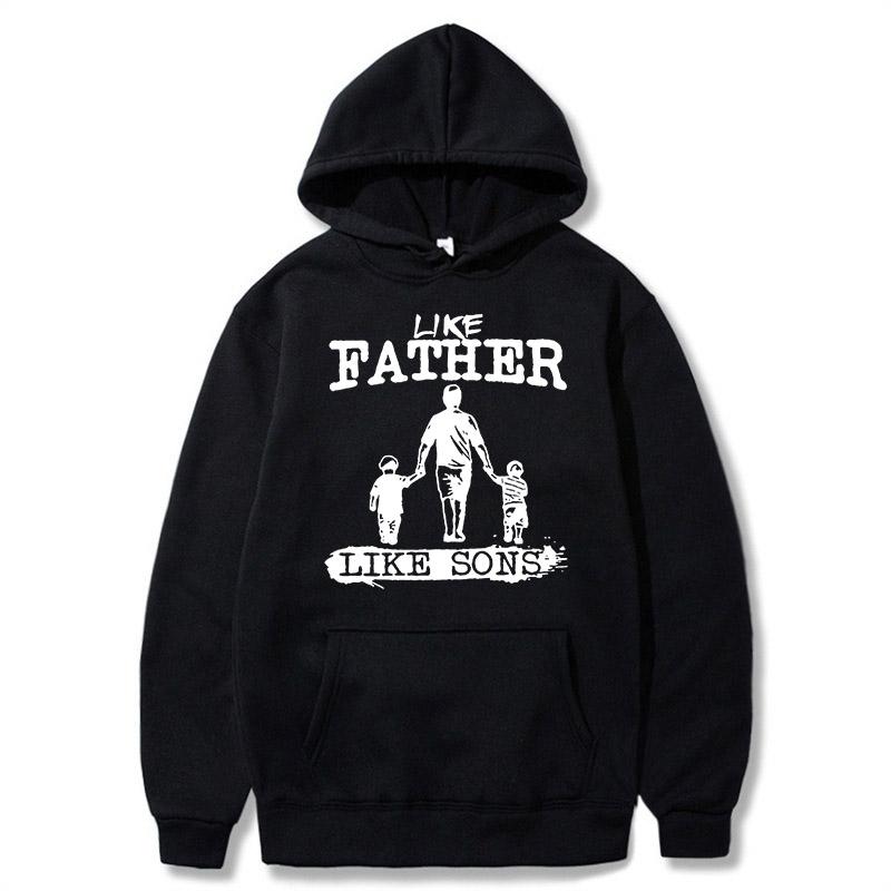 Men Like Father Like Son Graphic Hoodie Black Casual Pullover Sweatshirt with Dad Kids Print Perfect for Matching Outfits