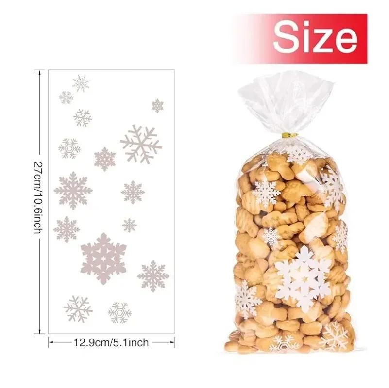 

Снежинка Конфетные мешочки Рождественская Прозрачная Упаковка Печенья Попкорна Пластиковый Пакет Украшения Для Рождественской Вечеринки Подарочные Пакеты Для Детей 50pcs