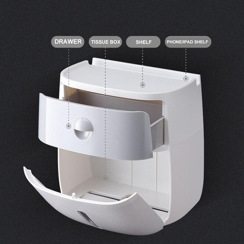 Soporte de pañuelos para el baño, caja de papel higiénico montada en la pared, estante de almacenamiento de papel en rollo impermeable, estante organizador de doble capa con cajón