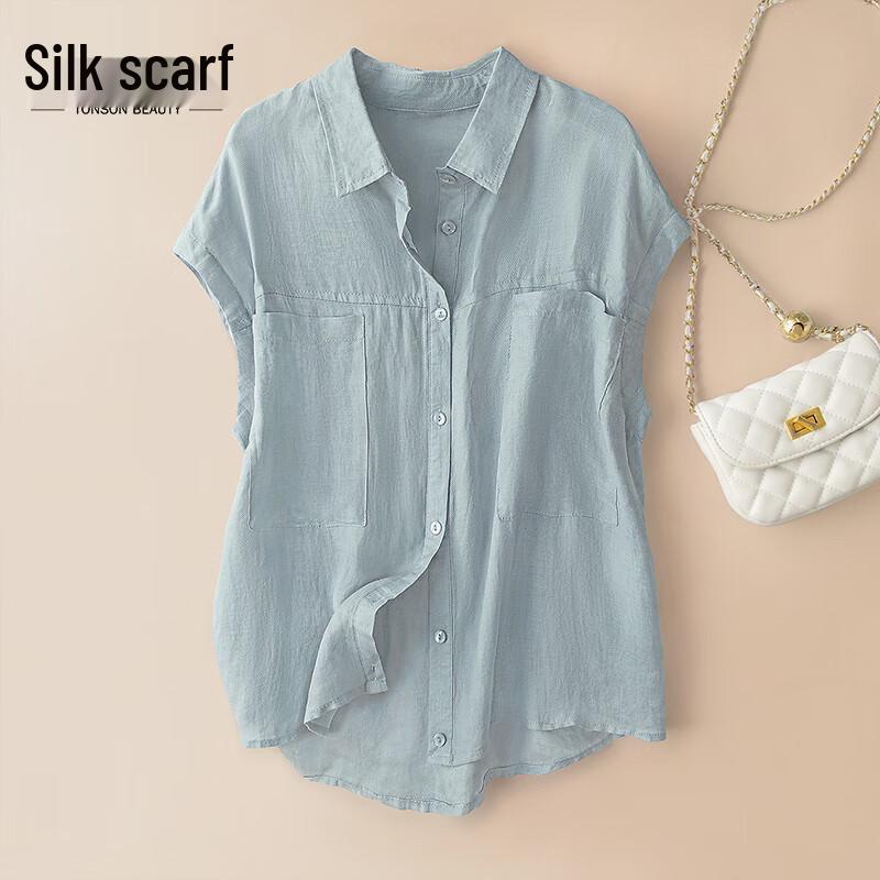 Sibaishi Women s 2025 Summer Loose Fit Short Sleeve Lapel Shirt XL