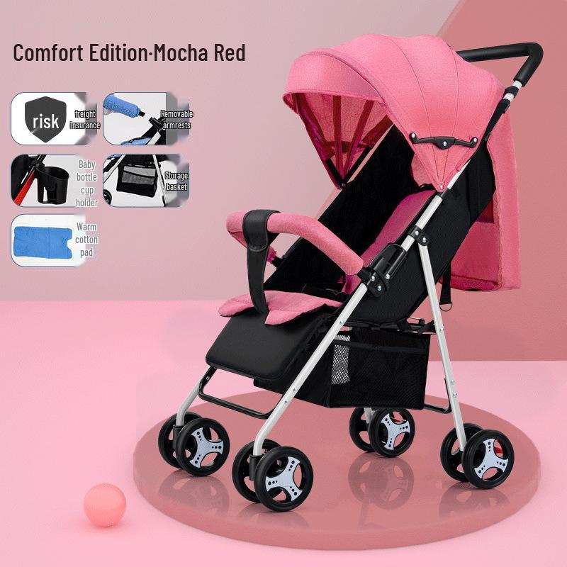 Lightweight Foldable Stroller: Sit or Lie Position, Four-Wheel Design, One-Key Fold for Kids and Babies.