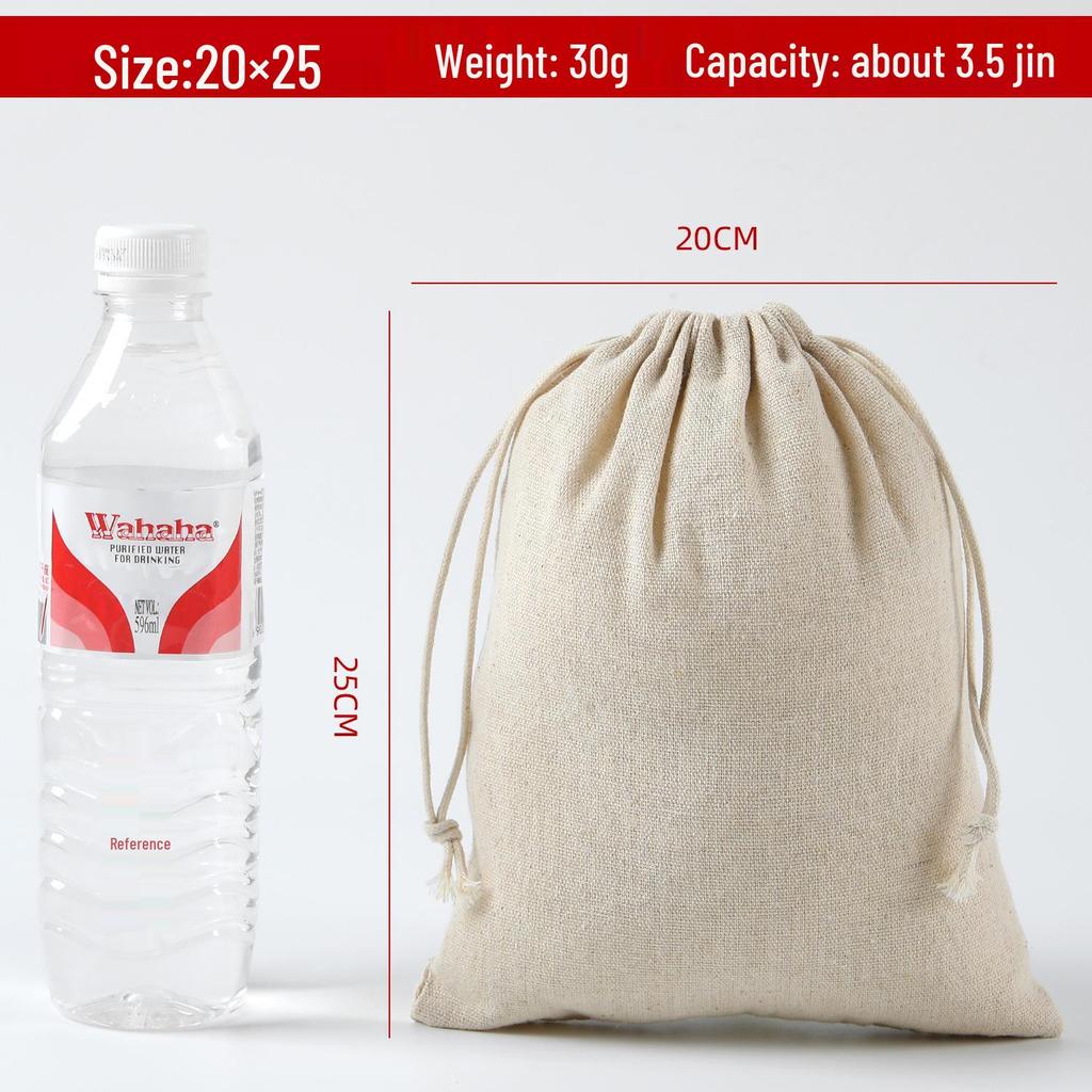 Cotton Linen Drawstring Canvas Bag, Single Layer Breathable Storage for Sundries