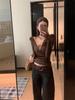 Women's Slim Fit Fur Collar Long Sleeve Top with Tie – Autumn/Winter Chic