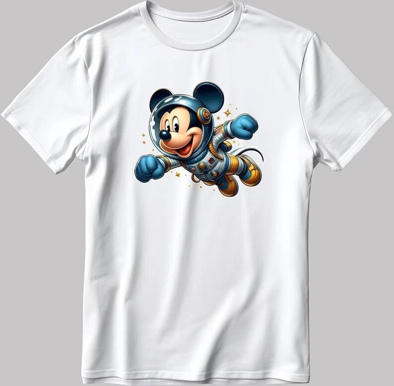 Astronaut Mickey Traveler Cute New White T Shirt S