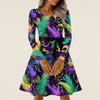 Damen Casual Mode Langarm Vintage Lange Kleider