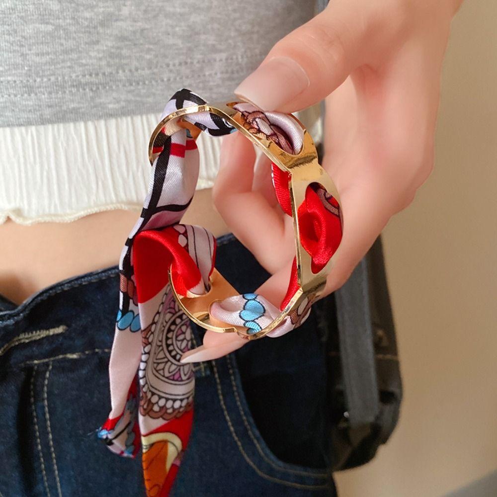 Metal Silk Cuff Bracelet Europe American Style Bohemian Scarf Bangle Ethnic Style Wristband  Girls