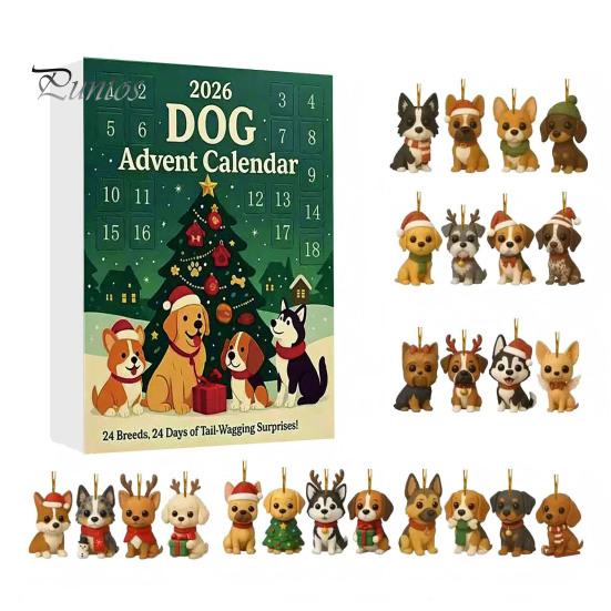 Holiday Countdown Calendar 2026 Christmas Advent Calendar, 24 Days with 2D Acrylic Gift for Kids Dog/Horse/Cat/Animals Pendants, Mini Animal