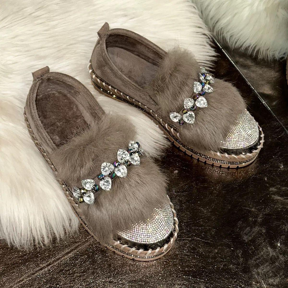 Damen Übergröße Schleife Strass Pelzige Loafer - Herbst/Winter 2025 35