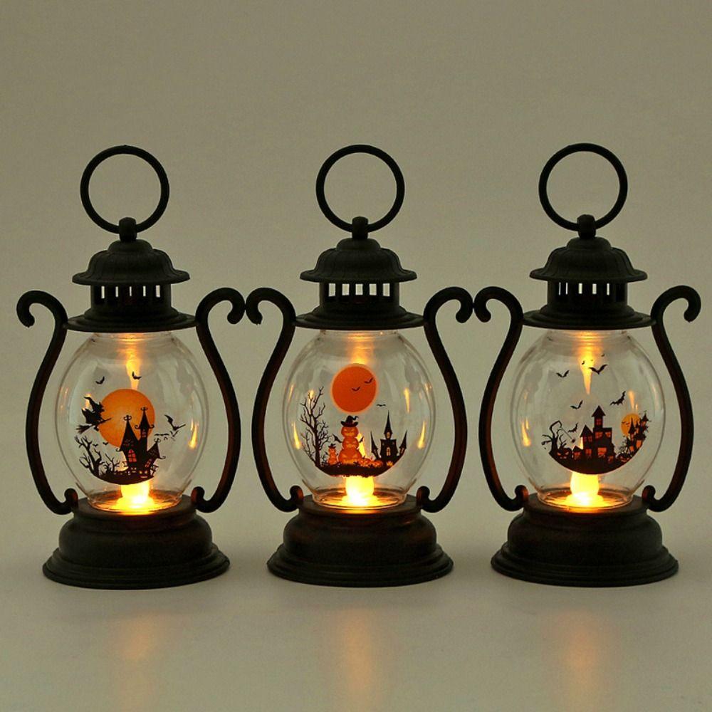 Electronic Candle Halloween Pumpkin Lantern Hanging Oil Lamp Halloween Portable Lantern  Halloween