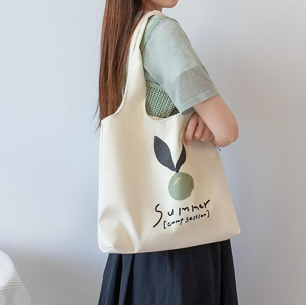 Foravana Women's Canvas Tote Bag, Large Capacity Shoulder Bag, Shopping Bag, Canvas Tote, A4 Size, Shoulder Bag, Eco Bag, Large, Lightweight, Plain,
